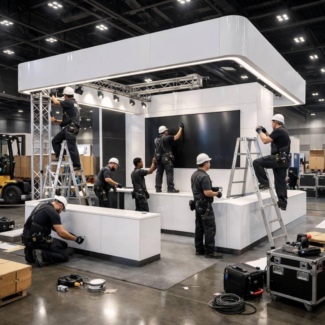 Exhibition booth builders in Houston installing a custom trade show stand 2026